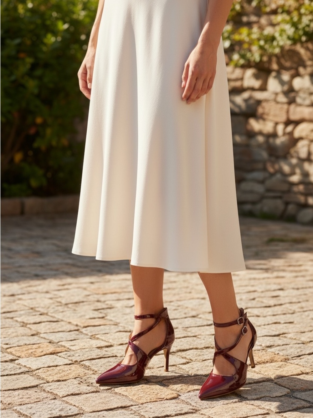 Pointed Patent Ankle-Strap Heels in Burgundy - Picture 3 of 6